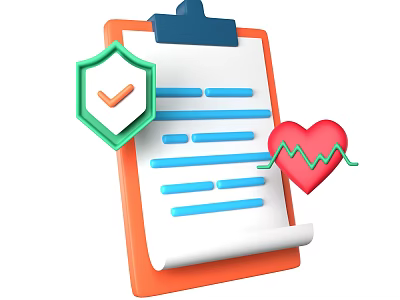 Clipboard Notebook With Green Shield Check Mark Red Heart ECG Line And Blue Lines 3d model