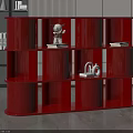 Stylish Modern Red Glossy Bookcase Interior With Open Shelves And Decorative Objects 3d model