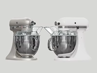 Modern Silver and White Stand Mixer with Stainless Steel Bowl and Transparent Lid 3d model