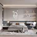 Cozy Kids Bedroom Design With Bed Desk Chair Astronaut Decor And Toy Car