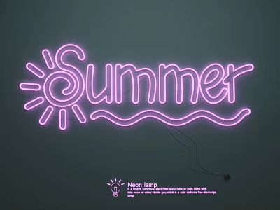 Pink Neon Lamp Combination With Summer Lettering Sun Design And Wave Pattern 3d model