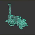 Vintage Steam Train Engine With Black Body Red Rimmed Wheels And Metal Chimney