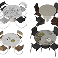 Stylish Modern Round Dining Table Set With Marble Top And Colored Chairs 3d model