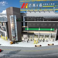 Modern Commercial Street With Multi storey Building Glass Curtain Wall Shops And Pedestrians
