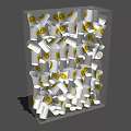 White Smiley Cups With Yellow Faces Stacked Inside Transparent Cube 3d model