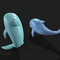 Two Blue And Light Blue Dolphin Toys Standing On Black Background For Aquatic Animal