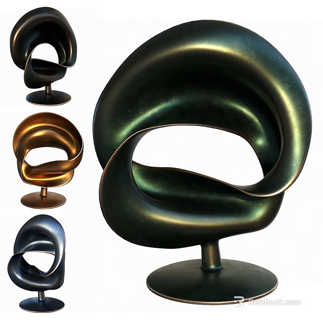 Modern Sculptural Single Chair with Elegant Curved Design and Multicolor Options 3d model 