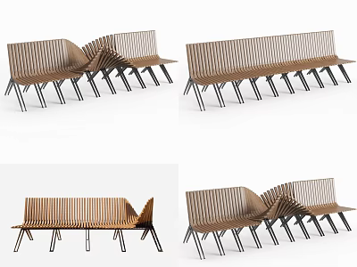 Modern Wooden Slatted Landscape Seating With Metal Legs For Outdoor Public Areas 3d model