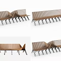 Modern Wooden Slatted Landscape Seating With Metal Legs For Outdoor Public Areas
