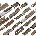 Various Wooden Benches With Modern Designs And Different Structures On 3d model