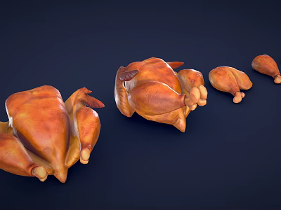 Roasted Chicken Display With Whole Birds And Pieces On Dark Background 3d model