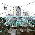 Modern High Rise Office Buildings With Glass Curtain Walls Surrounding Greenery Roads And River