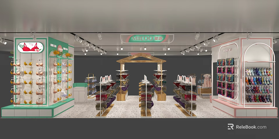 Modern Clothing Store Interior With Display Racks Shelves And Bright Lighting 3d model 
