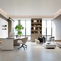 Modern Spacious Executive Office Interior With Elegant Furniture And Indoor Green Plants By Large Windows