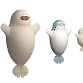 Cute Aquatic Seals in Three Different Sizes with White and Blue White Standing Posture