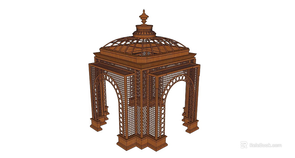 Traditional Wooden Gazebo With Intricate Carved Design And Decorative Top 3d model 