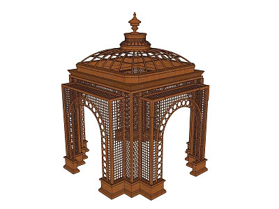 Traditional Wooden Gazebo With Intricate Carved Design And Decorative Top 3d model