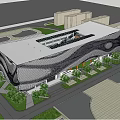 Modern Architectural Building With Curved Facade And Skylight In Landscaped Urban Area