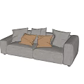 Modern Minimalist Gray Double Sofa With Orange Pillows Light Colored Wall And Marble Patterned Floor 3d model