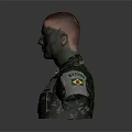Man In Green Camouflage Military Uniform With Camouflage Face Paint And Badges