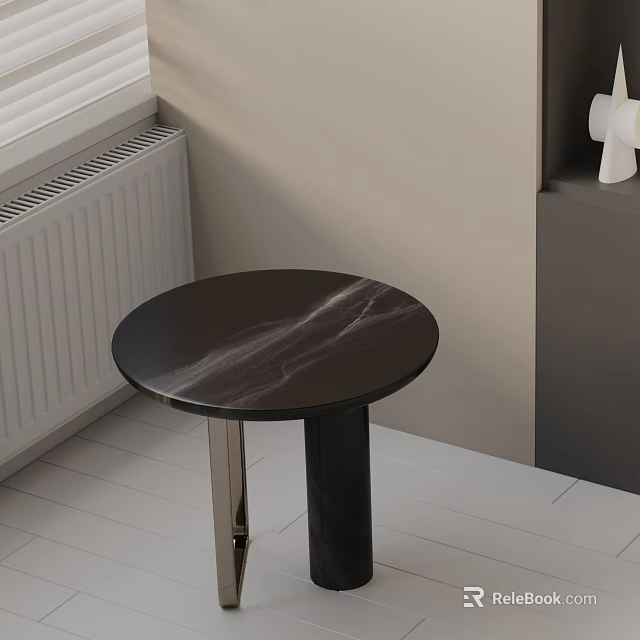 Round Black Marble Top Side Table With Metal Legs In Modern Interior 3d model