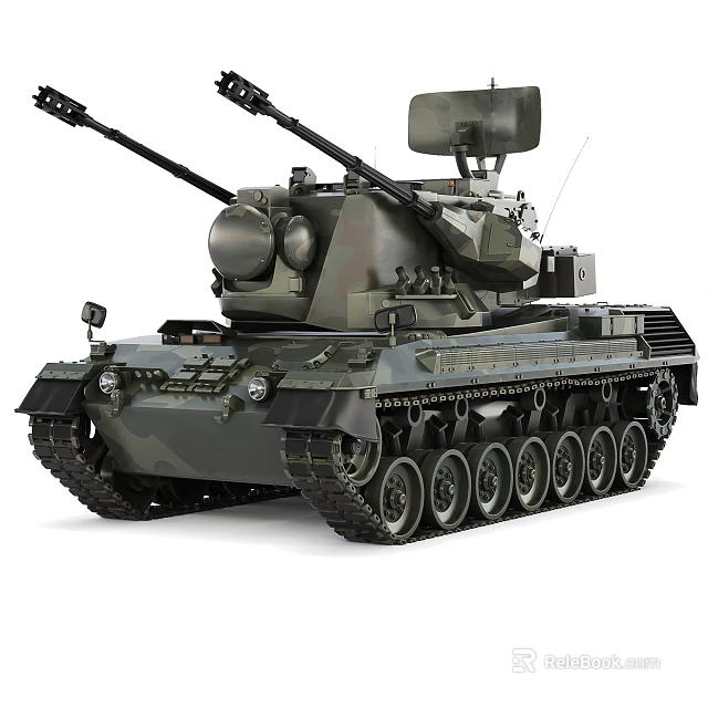 Military Tank with Dual Cannons Top Mounted Equipment Camouflage Finish and Track System 3d model 