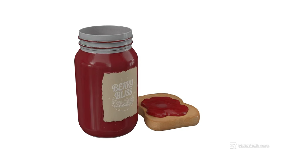 Peanut Butter Jar With Retro Label And Bread Slice Spread With Peanut Butter 3d model 