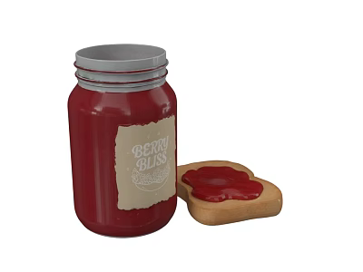 Peanut Butter Jar With Retro Label And Bread Slice Spread With Peanut Butter 3d model