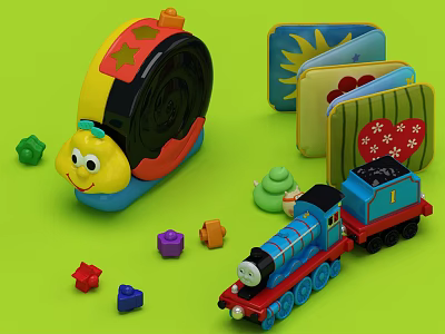Educational Electric Toys Set With Snail Thomas Train Building Blocks And Cards 3d model