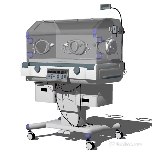 Neonatal Medical Incubator With Transparent Canopy And Control Panel 3d model 