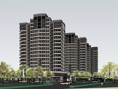 Modern High Rise Residential Buildings With Tree Lined Surroundings And Road Access 3d model