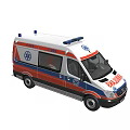 Ambulance Emergency Medical Vehicle With Blue Lights Red White Stripes And Medical Symbols