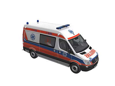 Ambulance Emergency Medical Vehicle With Blue Lights Red White Stripes And Medical Symbols 3d model