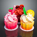 Vibrant Colorful Cupcakes with Strawberry Lemon and Cream Toppings and Fresh Fruit Decorations