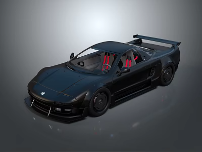 Black Sports Car With Rear Wing Red Seats And Aerodynamic Body Design Wheels 3d model