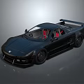 Black Sports Car With Rear Wing Red Seats And Aerodynamic Body Design Wheels