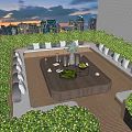 Rooftop Garden with Cityscape View Outdoor Seating Greenery and Ambient Lighting