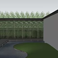 Traditional Garden Landscape With Bamboo Grove Pond Lawn And Gray Wall