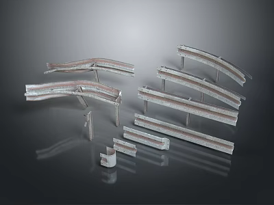 Metal Curved And Long Strip Equipment Parts For Mechanical Construction With Black Background Reflective Effect 3d model
