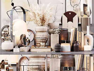 Stylish Modern Decorative Ornament Set With Vases Candles Books Lamps And Sculptures 3d model