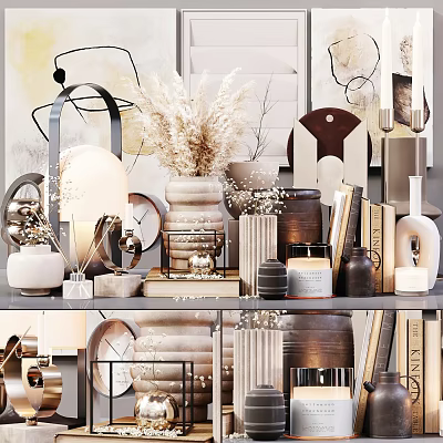 Stylish Modern Decorative Ornament Set With Vases Candles Books Lamps And Sculptures 3d model