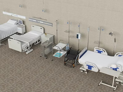 Essential Medical Equipment in Hospital Ward with Adjustable Beds Infusion Stands and Monitoring Devices 3d model