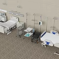 Essential Medical Equipment in Hospital Ward with Adjustable Beds Infusion Stands and Monitoring Devices