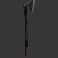 Metal Axe With Leather Wrapped Wooden Handle And Sharp Blade Design