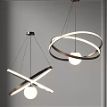 Modern Interior Chandeliers With Circular Ring And Crossed Metal Frames Featuring Illuminated Spheres Design 3d model
