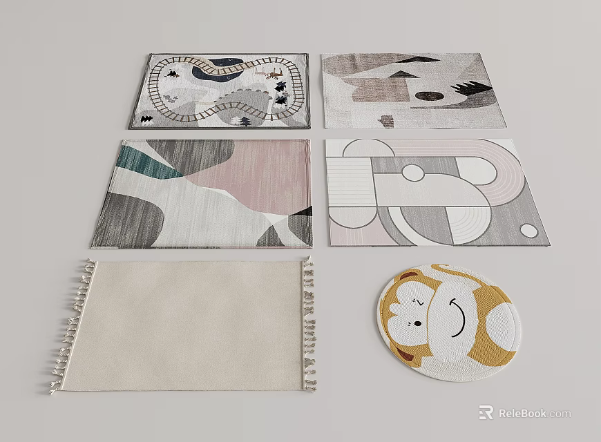 Square Rugs Collection With Diverse Patterns And Textures 3d model