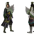 Ancient Game Characters In Traditional Robes With Feather Details And Ornate Headwear