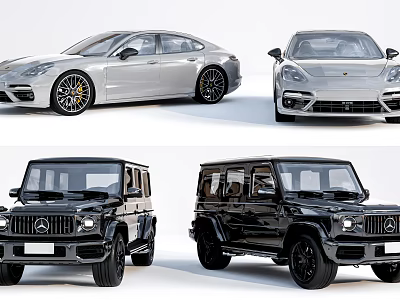 Silver Sports Sedan and Black Off Road SUV Luxury Car Models 3d model