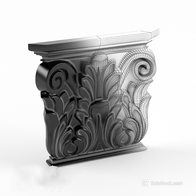 Ornate Carved Architectural Capital With Acanthus Leaf Scroll And Floral Decorations 3d model 