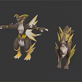 Black and Yellow Animals With Lightning Patterns In Dynamic 3D Rendered Standing Poses